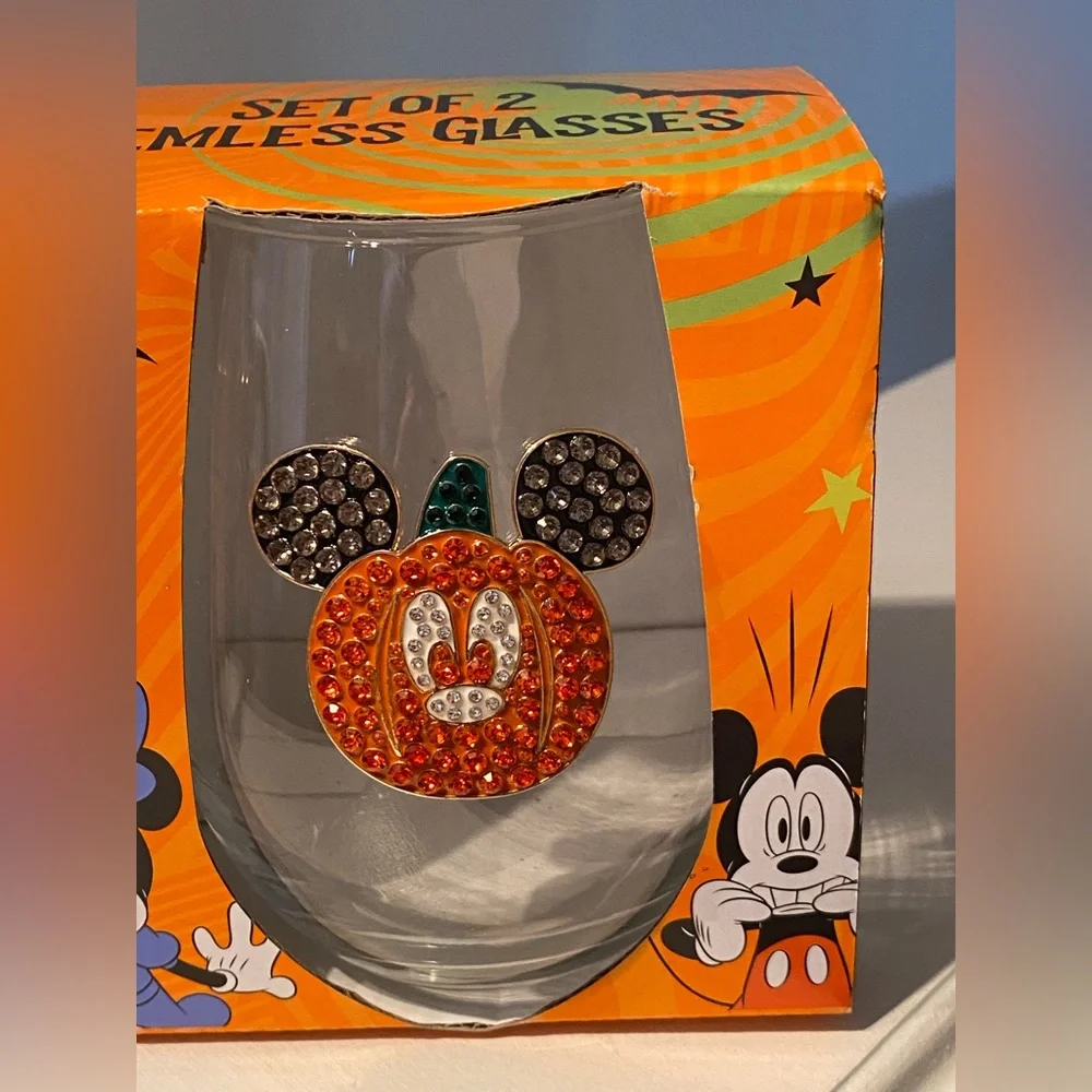 Disney set of 2 stemless glasses sparkly Halloween Themed Mickey and Minnie - Picture 2 of 7